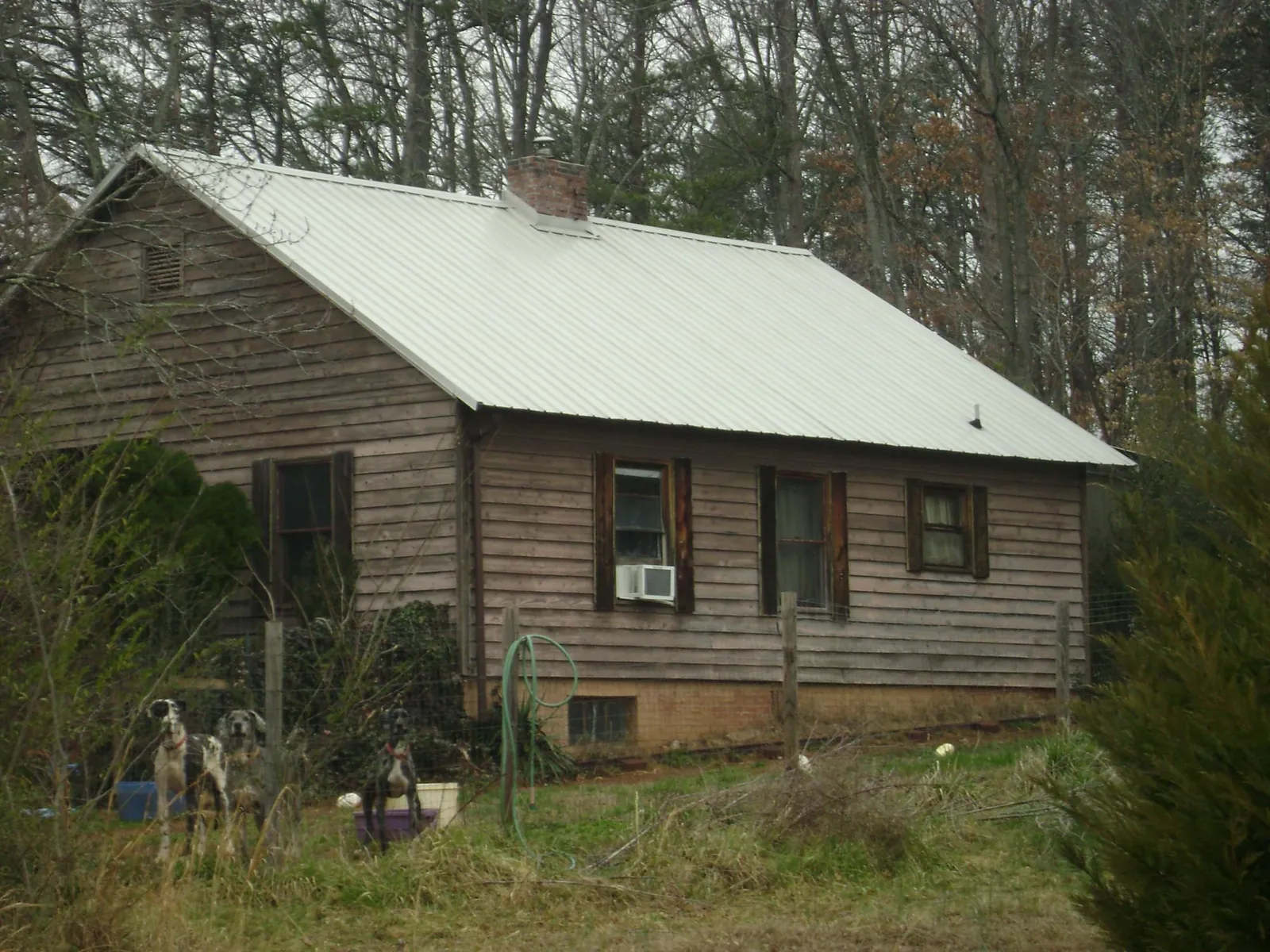 White metal roof on an old wood sided farmhouse, from a Asphalt Shingle Roof Repair job in Stevens Point